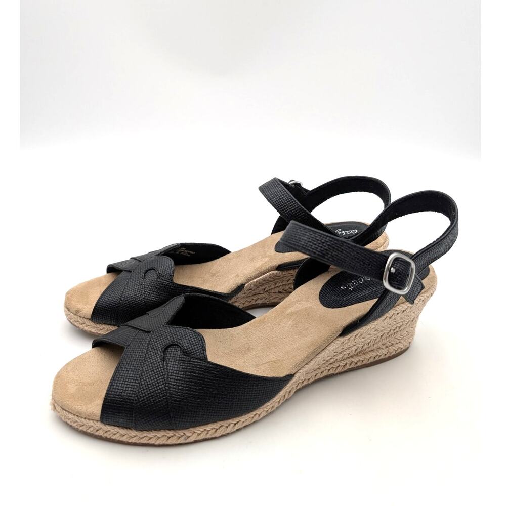 Easy Street Miramar Ankle Strap Wedge Sandal Women's Black Size US11M EU41.5